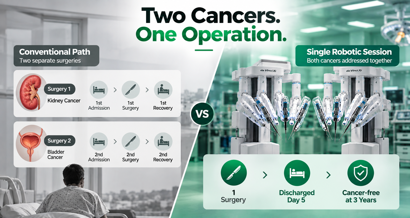 Comparison of two separate cancer surgeries versus a single simultaneous robotic prostatectomy and nephrectomy at Fortis Mohali