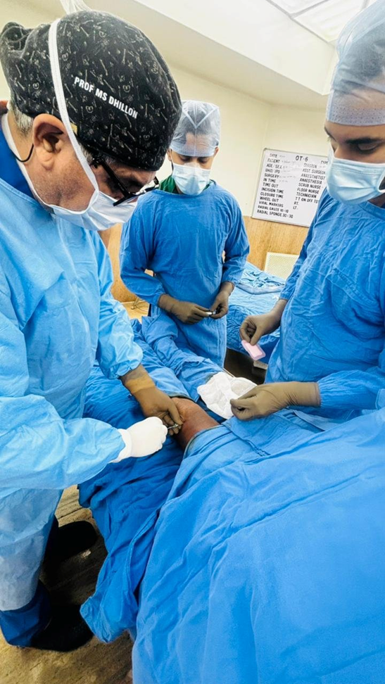 The medical team at Fortis Hospital Mohali performing an allogeneic stem cell injection procedure.