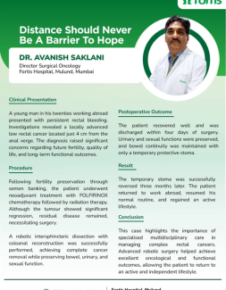 Young Patient with Advanced Low Rectal Cancer Successfully Treated with Robotic Sphincter-Preserving Surgery at Fortis Hospital Mulund