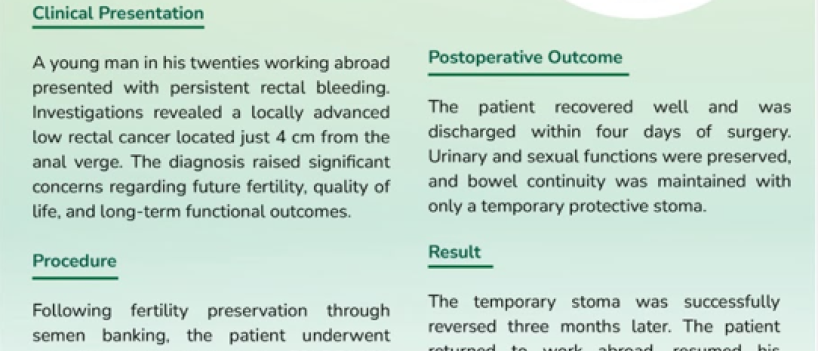 Young Patient with Advanced Low Rectal Cancer Successfully Treated with Robotic Sphincter-Preserving Surgery at Fortis Hospital Mulund
