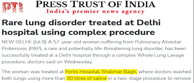 Fortis Hospital Shalimar Bagh Successfully Treats 57-Year-Old Woman with Rare Lung Disease Through Complex Whole Lung Lavage Procedure - Dr Vikas Maurya
